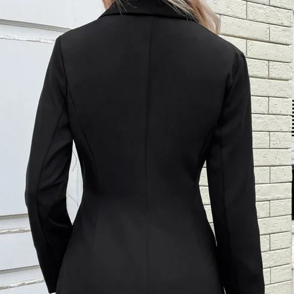 Black D-ring Side Wrap Shawl Collar Blazer contemporary Office Chic - Picture 6 of 6